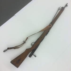 This Japanese rifle, III-O-240, has areas of corrosion and some elements that might be bent or out of position.  It is an Arisaka Model 99 collected at Kiska.  